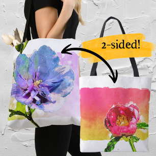 Watercolor Blue Chiffon Ro och Rosa Peony Tygkasse