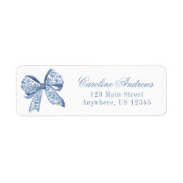 Watercolor Blue Chinoiserie Bow Returadress Etikett