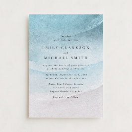 Watercolor Blue Coastal Beach Wedding Invitation Meddelande