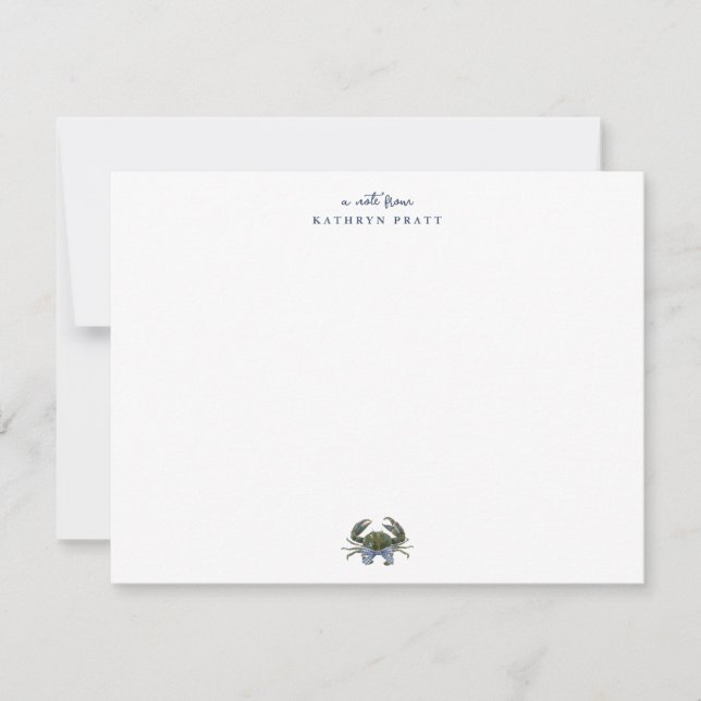 Watercolor Blue Crab Classic Personalized Anteckningskort (Framsida)