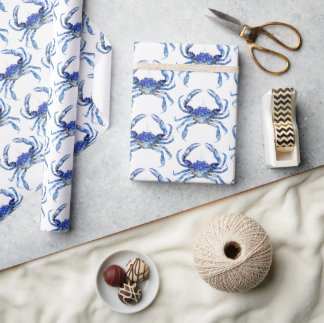 Watercolor Blue Crab Seaside Pattern Presentpapper