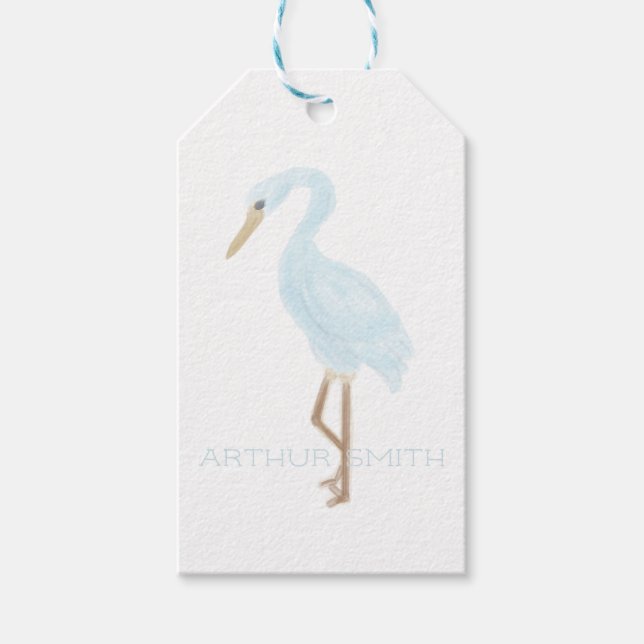 Watercolor Blue Crane Presentetikett (Framsidan)