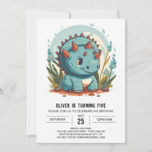 Watercolor Blue Dinosaur Boy Birthday Inbjudningar