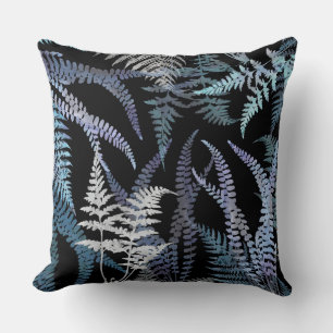 Watercolor Blue Ferns Abstrakt Botanical Mönster Kudde