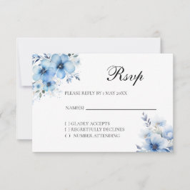 Watercolor Blue Floral RSVP card OSA Kort