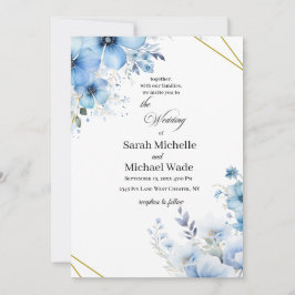 Watercolor blue floral Wedding Invitation Inbjudningar