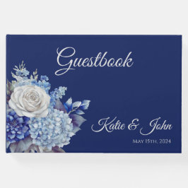 Watercolor Blue Flower Bouquet-Bröllop-Guest Bok