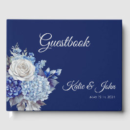 Watercolor Blue Flower Bouquet-Bröllop-Guest Bok
