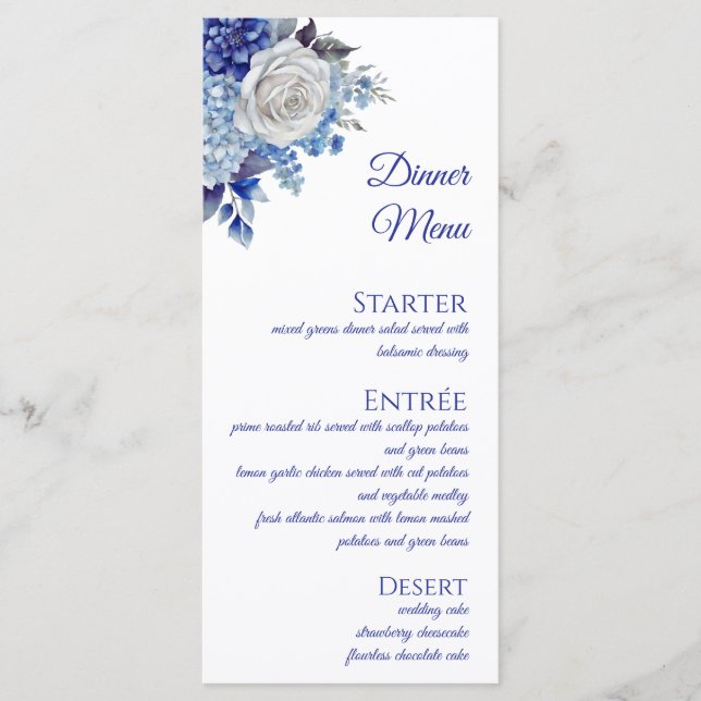 Watercolor Blue Flower Bouquet-Bröllop - Meny (Framsida)