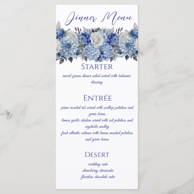 Watercolor Blue Flower Bouquet-Bröllop - Meny (Framsida)