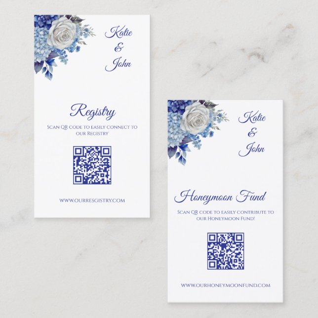Watercolor Blue Flower Bouquet-Bröllop Registry- Visitkort (Fram/baksida)