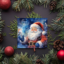 Watercolor Blue God jul Jultomten Julkort