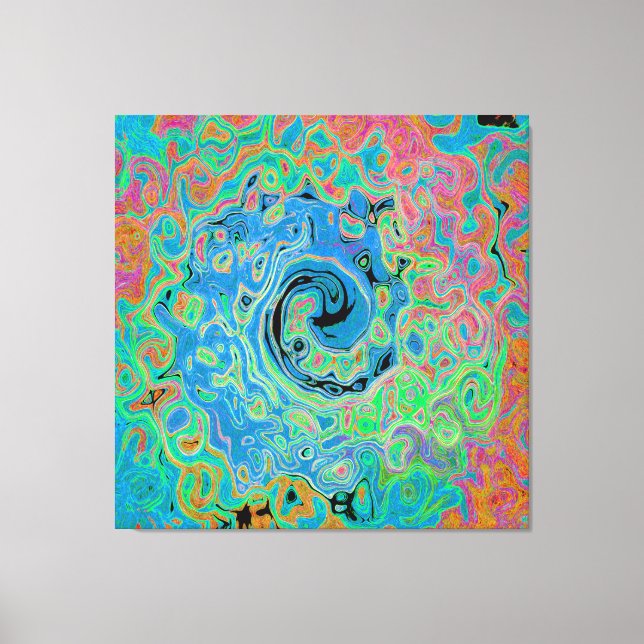 Watercolor Blue Groovy Abstract Retro Liquid Swirl Canvastryck (Framsida)