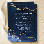 Watercolor Blue Guld Marble Agate Geode Bröllop Inbjudningar<br><div class="desc">Modern Elegant Vatercolor Blue och Guld marble Agate Geode Bröllopekort för</div>