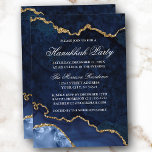 Watercolor Blue Guld Marble Geode Hanukkah Party Inbjudningar<br><div class="desc">Modern Elegant Watercolor Winter Blue och Guld Marble Agate Geode Hanukkah Party bjudningskort</div>