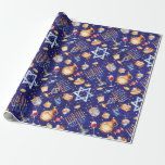 Watercolor Blue Hanukkah Chanukah Guld Presentpapper<br><div class="desc">Den här designen har skapats med digitalteknik. Det kan vara personlig genom att klicka på anpassningsknappen och ändra färg, lägga till namn, initialer eller ord. Kontakta mig på colorflowcreations@gmail.com om du vill ha denna design på en annan produkt. Köp min ursprungliga abstrakt-akrylmålning för försäljning på www.etsy.com/shop/colorflowart. Se fler av mina...</div>
