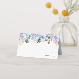Watercolor Blue Hydrangea and Pink Roses Floral Placeringskort
