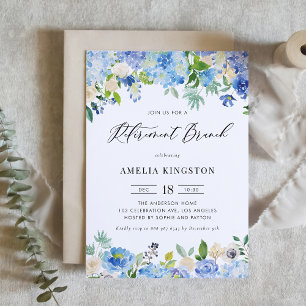 Watercolor Blue Hydrangea Blommigt Pension Brunch Inbjudningar