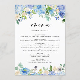 Watercolor Blue Hydrangea Bröllop Menu Meny