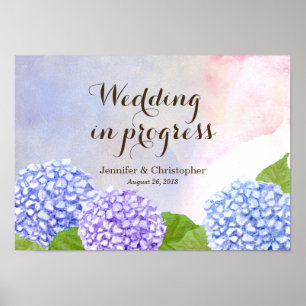 Watercolor Blue Hydrangea Bröllop pågår Poster