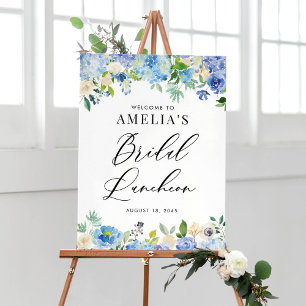 Watercolor Blue Hydrangea Flowers Möhippa Luncheon Poster