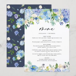 Watercolor Blue Hydrangea Garland Bröllop Meny