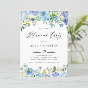 Watercolor Blue Hydrangea Garland Pension Party Inbjudningar