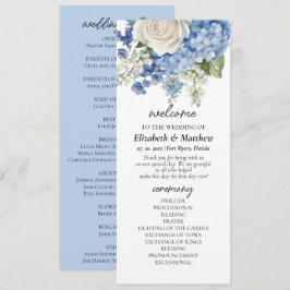 Watercolor Blue Hydrangea Vit ros Bröllop Program