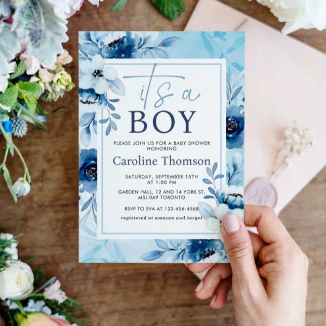 Watercolor Blue Its a Boy Baby Shower Inbjudningar (Skapare uppladdad)