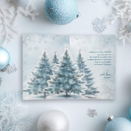 Watercolor Blue Julgran Winter Wonderland Helgkort