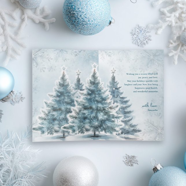 Watercolor Blue Julgran Winter Wonderland Helgkort (Skapare uppladdad)