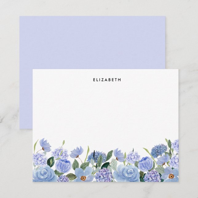 Watercolor Blue Lilac Hydrangeas Personlig Anteckningskort (Fram/baksida)