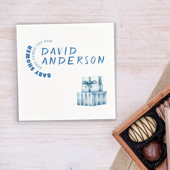 Watercolor blue minimalist baby shower boy pappersservett (Skapare uppladdad)