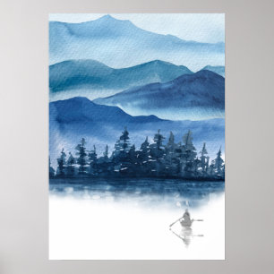Watercolor Blue Mountains Scenia Ligcape Poster