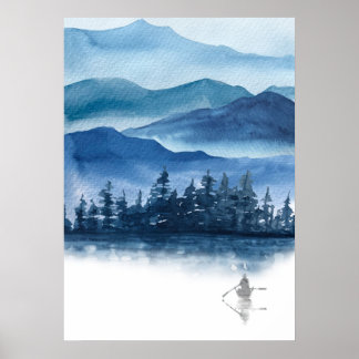 Watercolor Blue Mountains Scenia Ligcape Poster