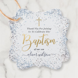 Watercolor Blue och Guld Boy Baptism Tack Gåvor Etiketter