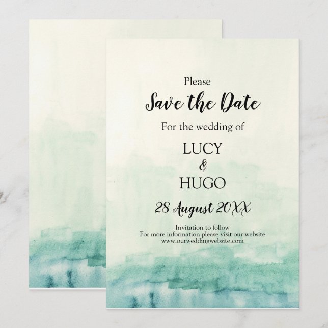 Watercolor Blue Ombre boho Bröllop Spara Datumet (Fram/baksida)