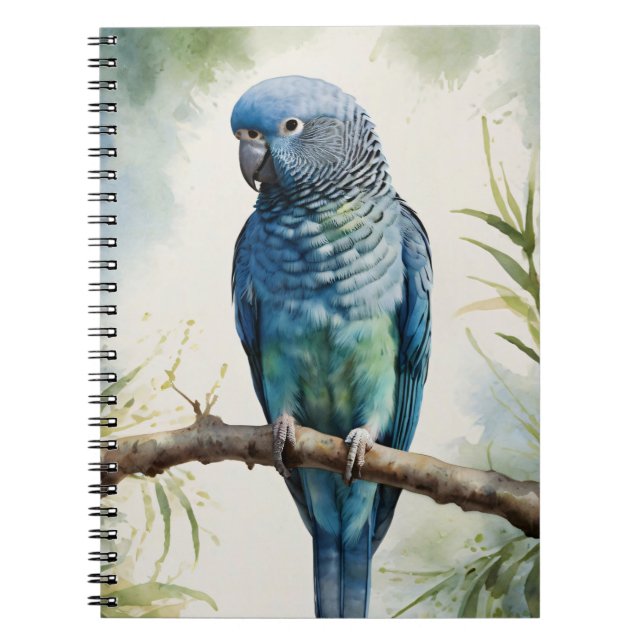 Watercolor Blue Parakeet Eucalyptus Träd Anteckningsbok (Framsidan)