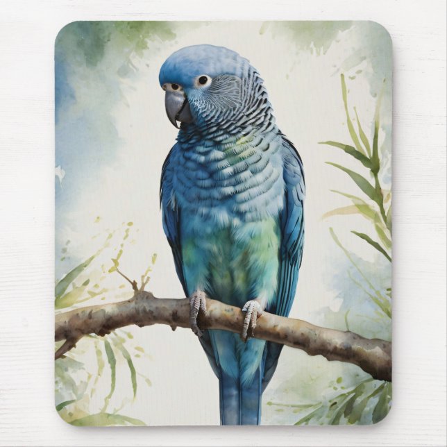 Watercolor Blue Parakeet Eucalyptus Träd Musmatta (Framsidan)