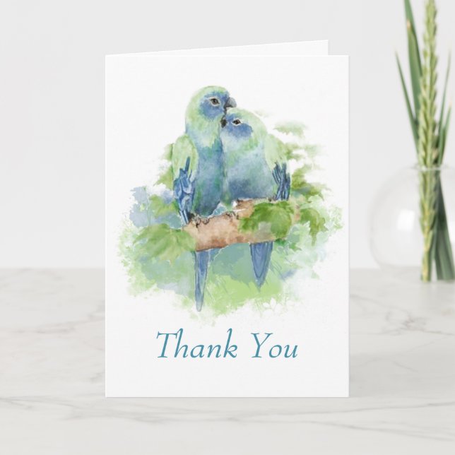 Watercolor Blue Parrot Tropical Bröllop Tack (Framsida)