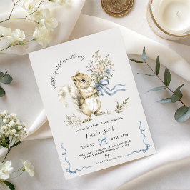Watercolor Blue Ribbon Squirrel Baby Shower  Inbjudningar