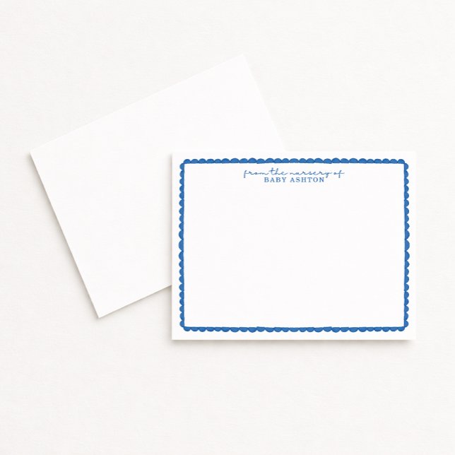 Watercolor Blue Scalloped Nursery Note Card Meddelande (Skapare uppladdad)