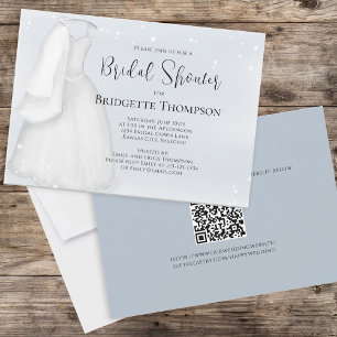 Watercolor Blue Script Elegant Söt Bröllop Gown Inbjudningar