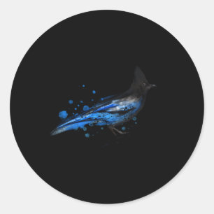 Watercolor Blue Stellar Jay Bird Animal Watercolou Runt Klistermärke