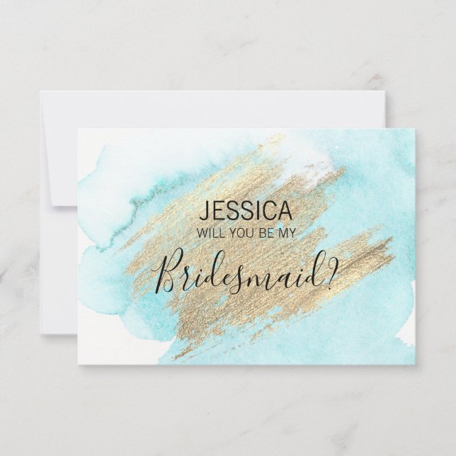 Watercolor Blue Vatten, blir du min Bridesmaid? Inbjudningar (Framsida)