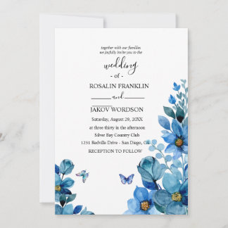 watercolor blue wedding Invitation Inbjudningar