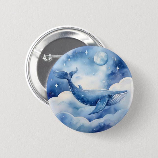Watercolor Blue Whale Dream Knapp (Framsida & baksida)