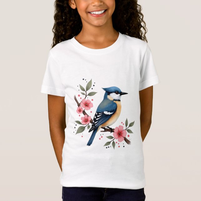 Watercolor Blue & White Bird T-Shirt (Framsida)