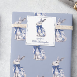 Watercolor Blue & White Chinoiserie Bunny Rabbit Anteckningskort