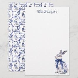 Watercolor Blue & White Chinoiserie Bunny Rabbit Brevpapper